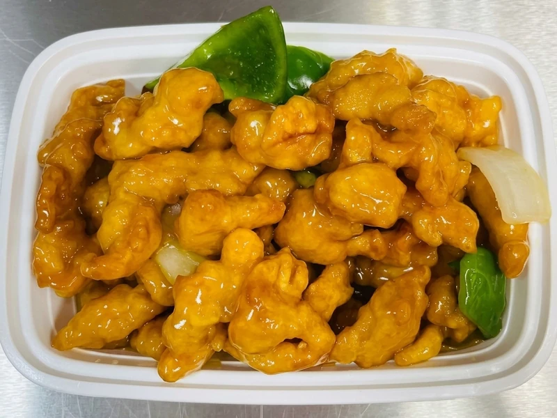 Lemon Chicken at Spring Wok Express Stoney Creek - golden battered chicken in a bright lemon sauce